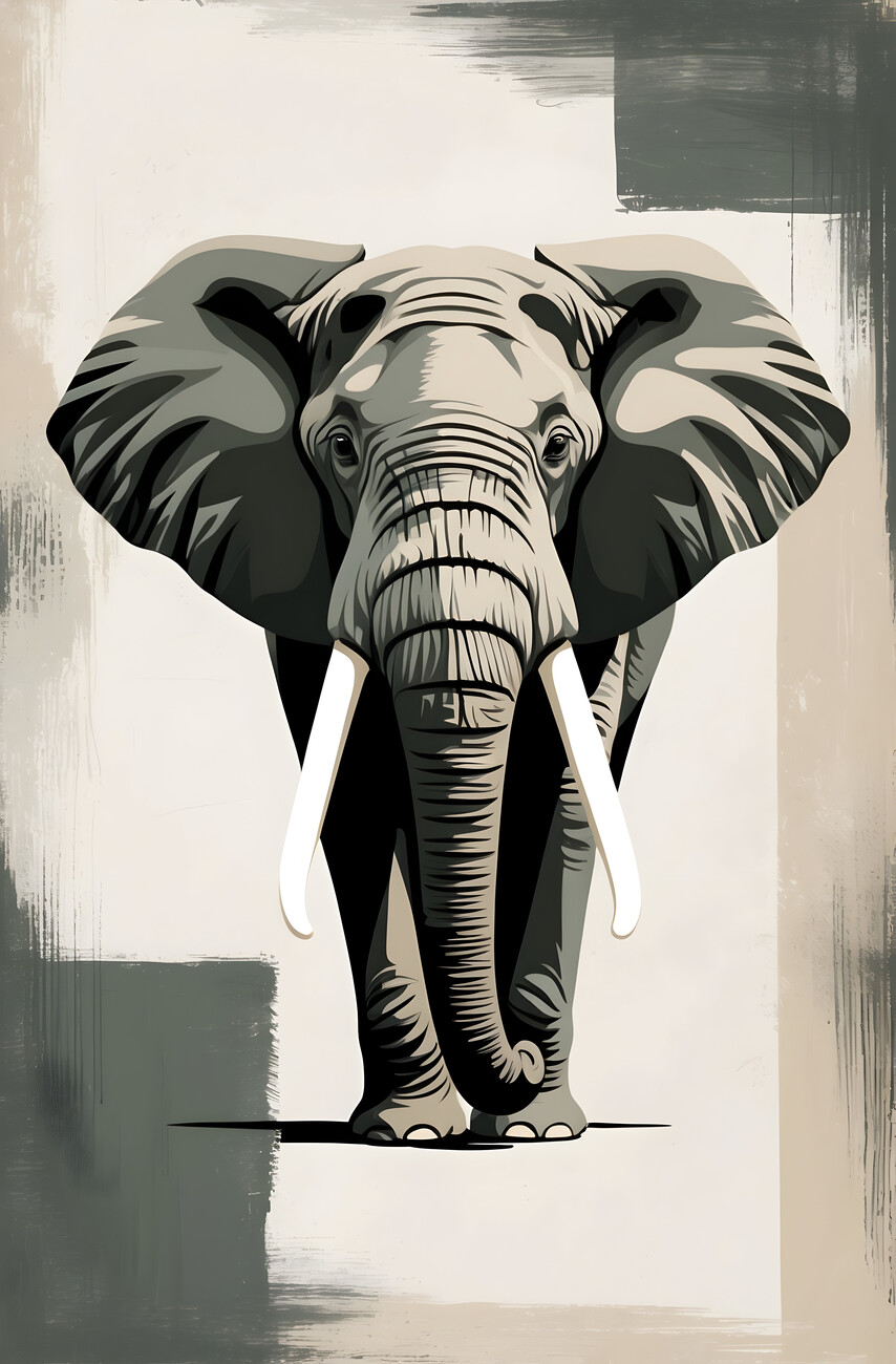 White Tee With Abstract Elephant White Tee With Abstract Elephant