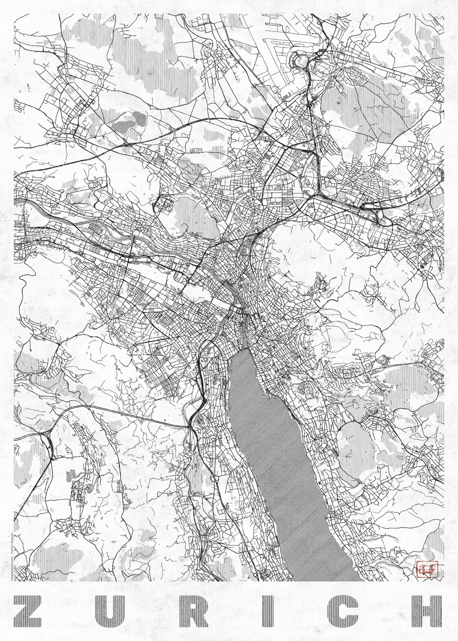 Map of Zurich ǀ Maps of all cities and countries for your wall