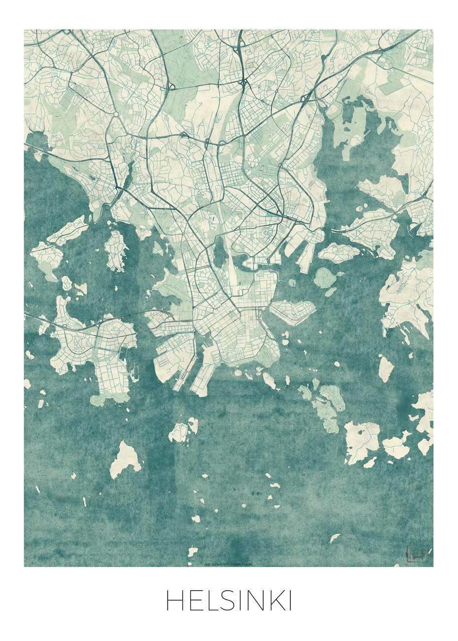 Mapa Helsinki, Hubert Roguski, (30 x 40 cm)