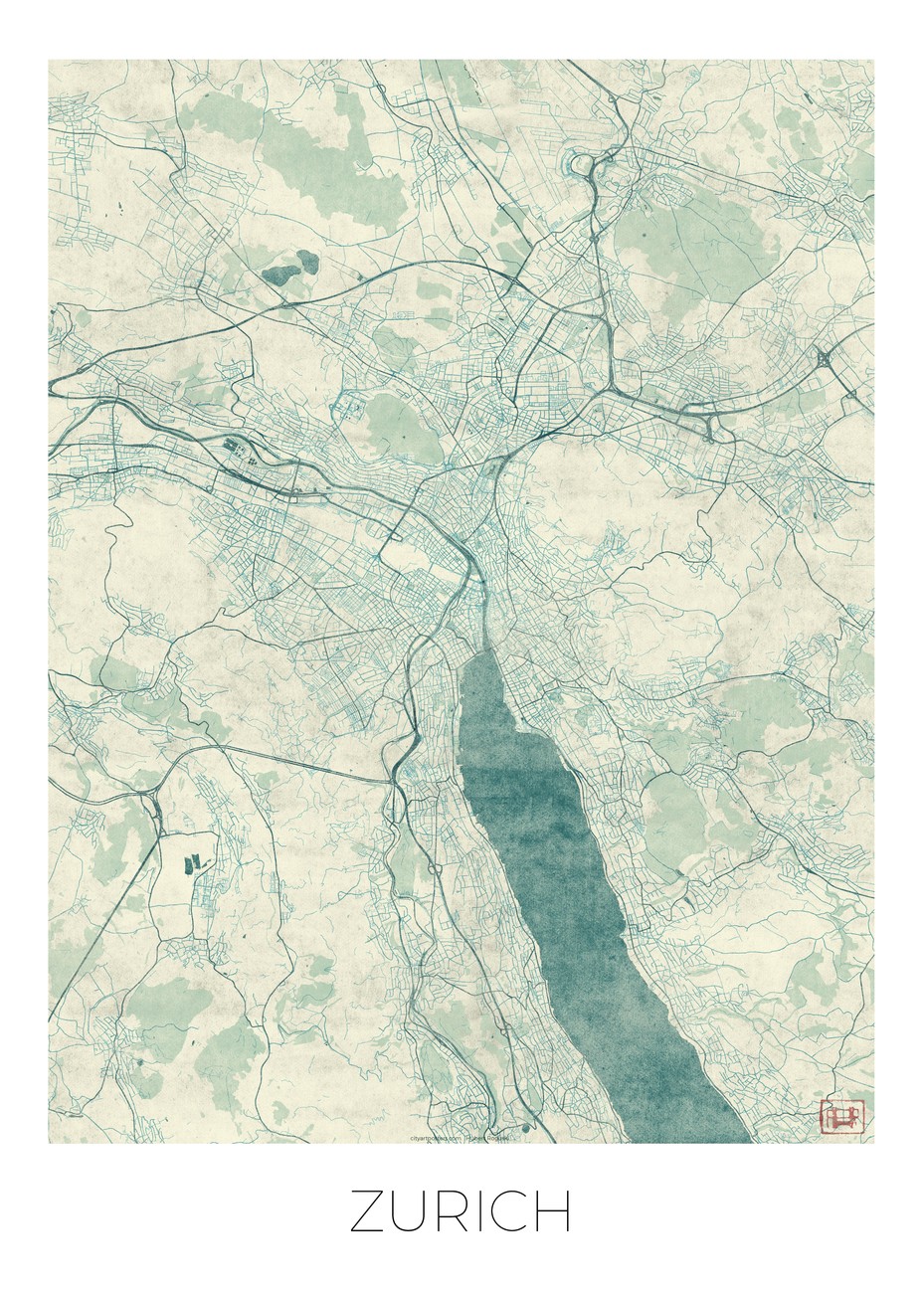 Map of Zurich ǀ Maps of all cities and countries for your wall