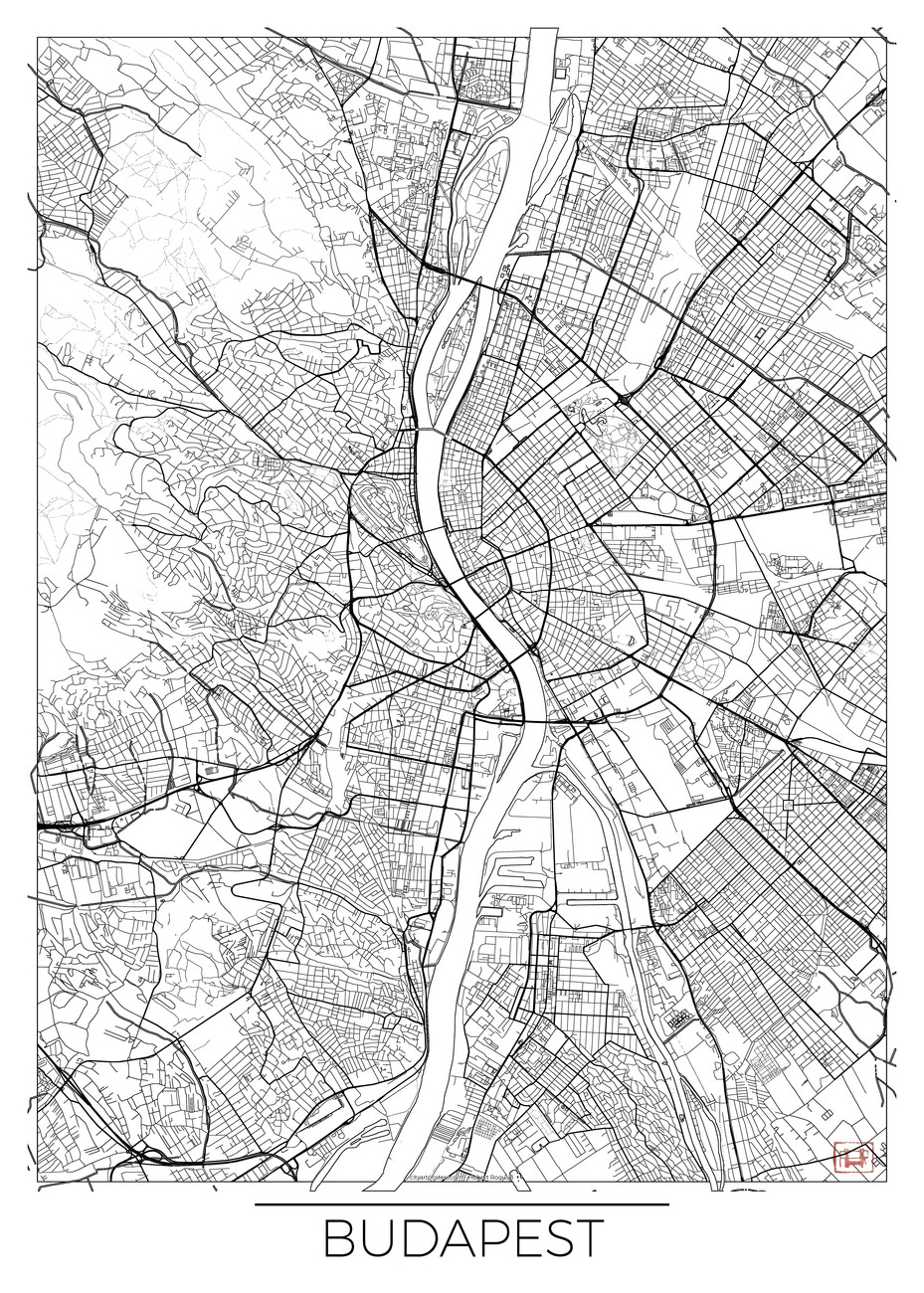 Mapa Budapest, Hubert Roguski, (30 x 40 cm)