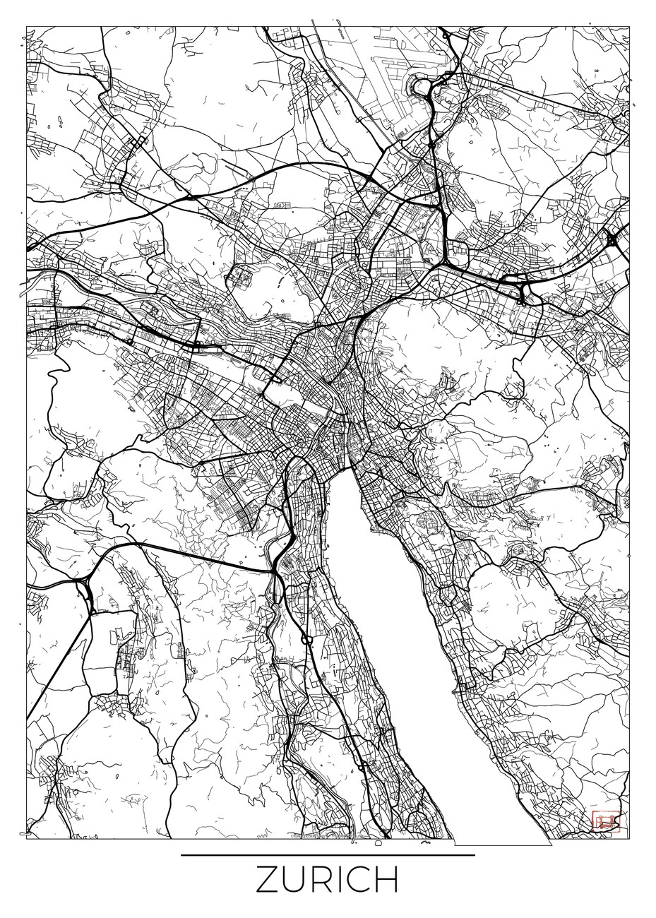 Map of Zurich ǀ Maps of all cities and countries for your wall