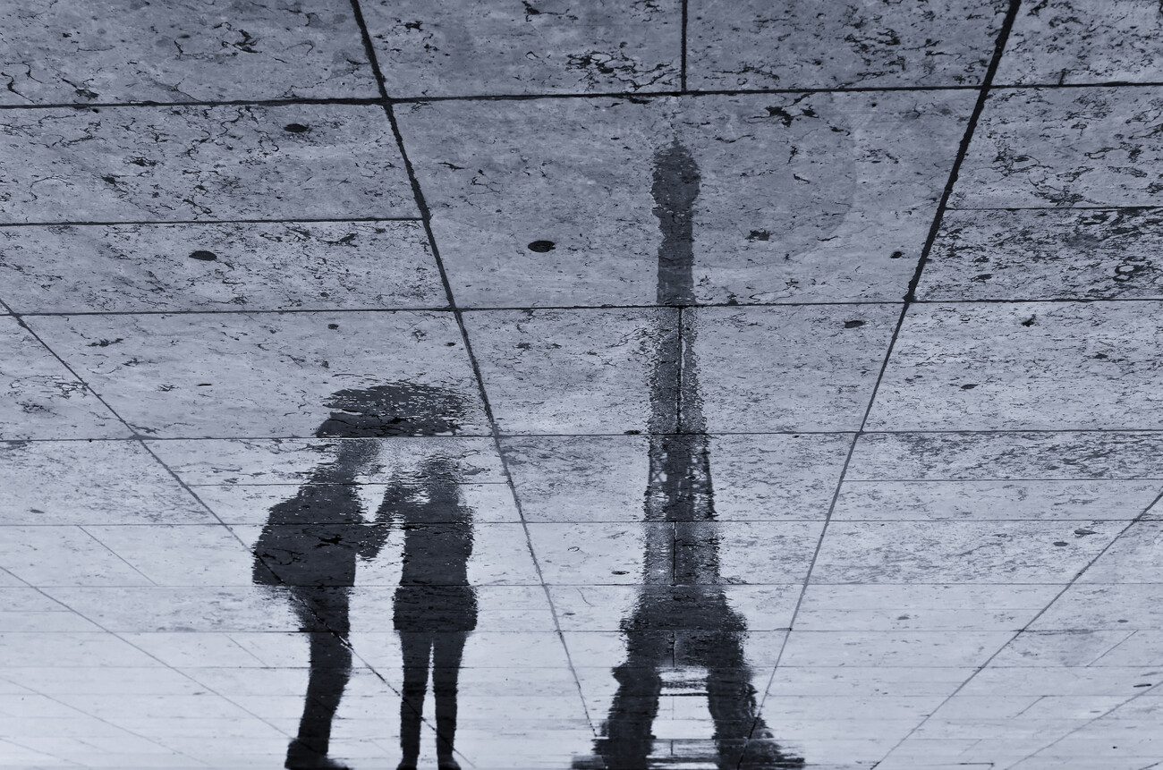 paris black and white rain