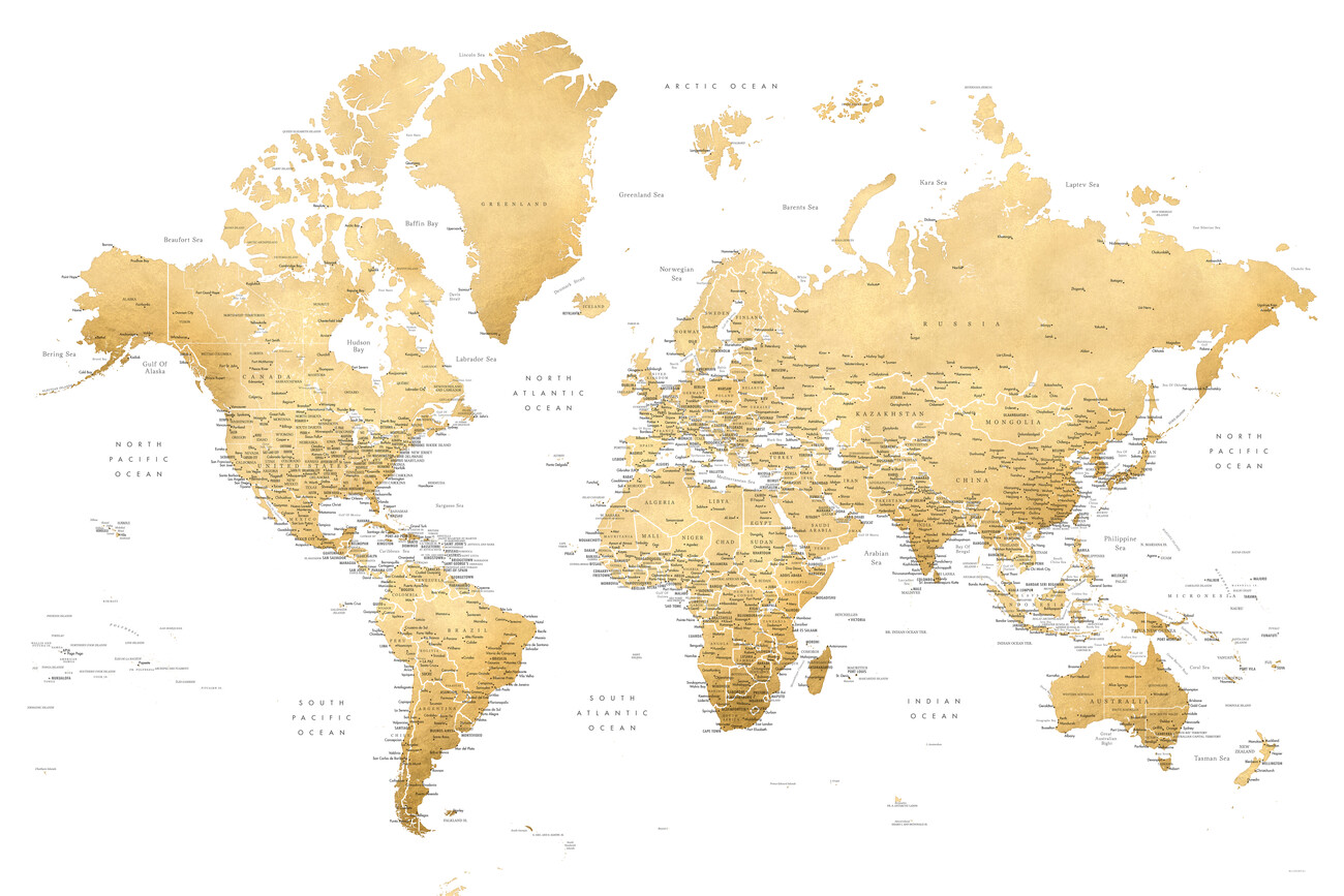 Wallpaper Mural Detailed World Map With Cities In Gold And 48 OFF   95869 