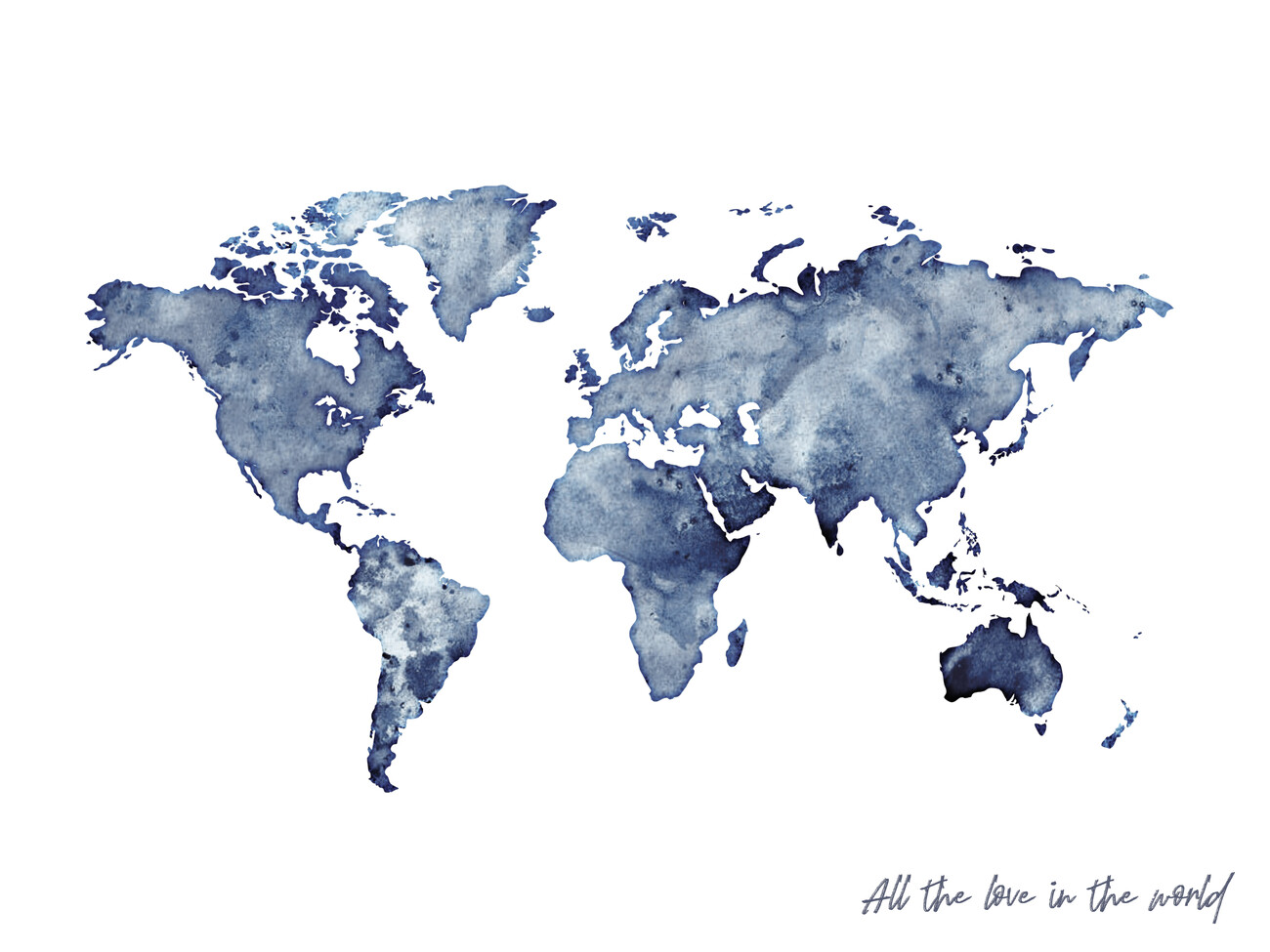 Ilustrace Worldmap blue watercolor, Finlay & Noa, (40 x 30 cm)