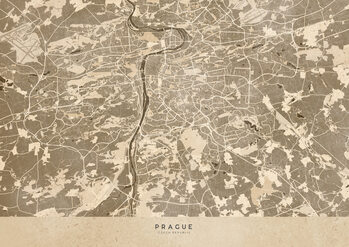 Map Sepia vintage map of Prague