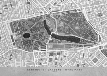 Kartta Gray vintage map of Kensington Garden London