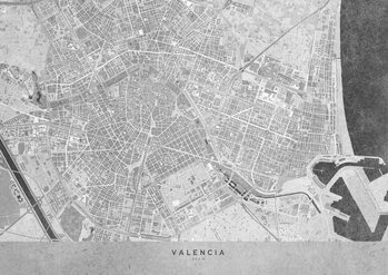 Karta Gray vintage map of Valencia