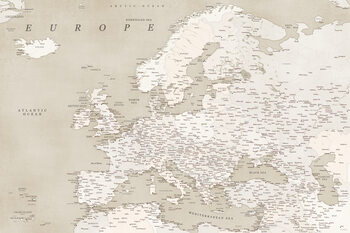 Map Sepia vintage detailed map of Europe