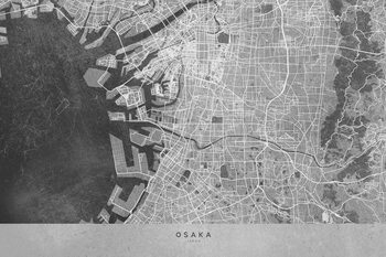 Mapa Map of Osaka, Japan, in gray vintage style