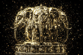 Canvas Print Golden WallArt - Elephants Buddha