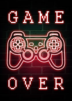 Game Over-Neon Gaming Quote Fototapeta