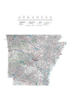 Harta Arkansas detailed USA state map