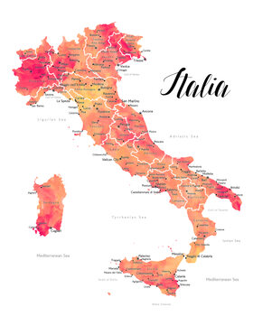Mapa Sunset watercolor map of Italy