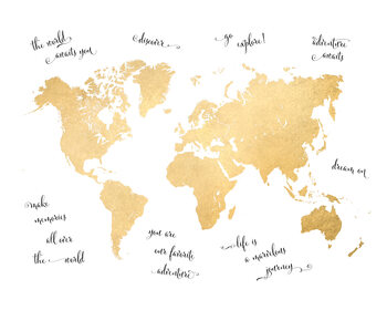Carta da parati Inspirational quotes gold world map