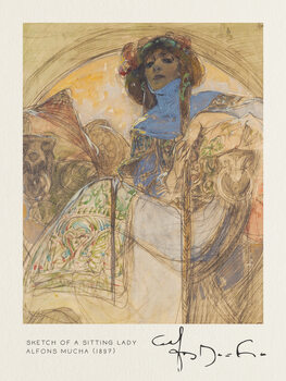 Obrazová reprodukcia Sketch of a Sitting Lady - Alfons Mucha