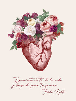 Canvas Print Anatomical Floral Heart - Frida quote