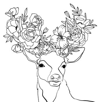 Leinwand Poster Deer with floral antlers