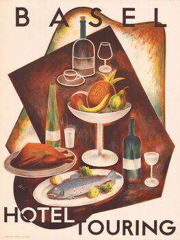 Canvas Print Basel Hotel Touring Advert (Vintage Kitchen & Dining)