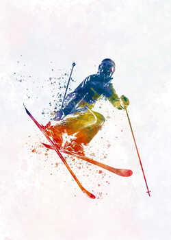 Ilustrace watercolor skier