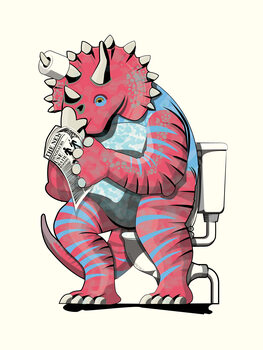 Illustrazione Dinosaur Triceratops on the Toilet.