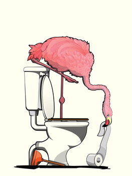 Illustration Flamingo on the Toilet, Funny Bathroom Humour