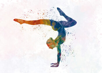 Ilustratie Young woman practices yoga in watercolor