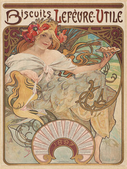 Ilustração Biscuits Lefèvre-Utile Biscuit Advert (Vintage Art Nouveau) - Alfons Mucha