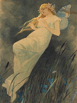 Fine Art Print The Elf in the Iris Blossoms (Vintage Art Nouveau) - Alfons Mucha