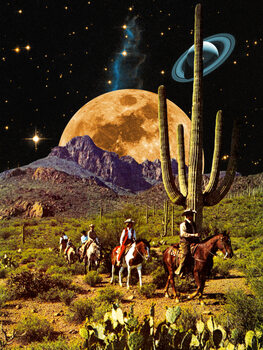 Tela Cowboys in Space - Retro-Futuristic Cowboy Art Print