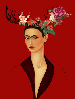 Ilustrace Mexican woman with antlers and flowers