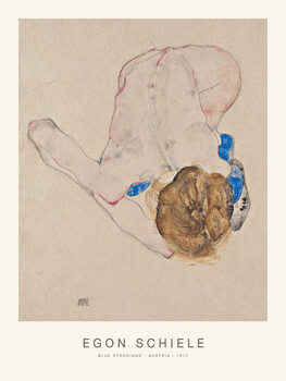 Illustration Blue Stockings (Vintage Female Nude / Naked Lady) - Egon Schiele