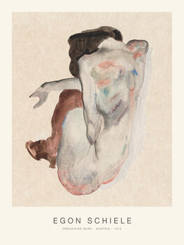 Illustration Crouching Nude (Vintage Female Nude / Naked Lady) - Egon Schiele