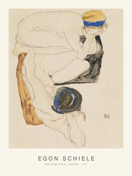Canvas Print Reclining Girls / Lesbian Couple (Special Edition Female Nude) - Egon Schiele