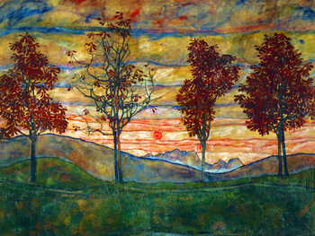 Canvas Print Four Trees (Vintage Landscape) - Egon Schiele