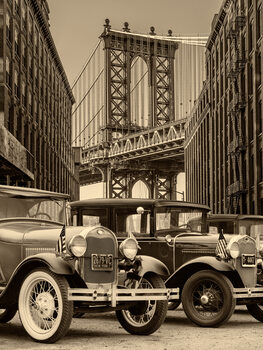 Art Photography Classic T-Ford's in front of the Brooklyn Bridge in New York City