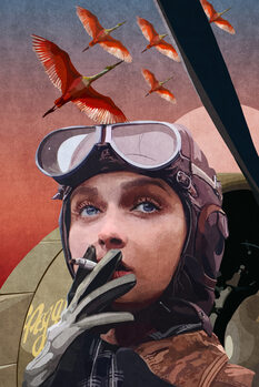 Ilustrace Emel Tunaboylu - Vintage female Pilot