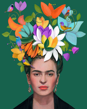 Illustration Mexican woman with flowers and birds