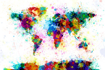 Valokuvatapetti Paint Splashes World Map
