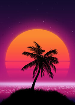Ilustrace Palm Sunset 80s