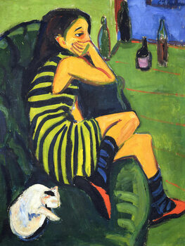 Canvas Print Artiste Marcella (Portrait of a Girl & A Cat) - Ernst Ludwig Kirchner