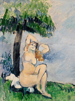 Ilustrace Bather by the Sea Shore (Female Nude / Naked Lady with Exposed Breasts) - Paul Cézanne