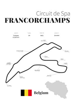 Art Poster Spa Francorchamps racetrack (white)
