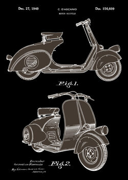 Ilustrace 1949 Piaggio Motor Bicycle Patent Art