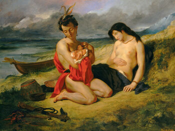 Obraz na płótnie The Natchez (A Tribal Mother Father & Newborn Baby) - Eugène Delacroix