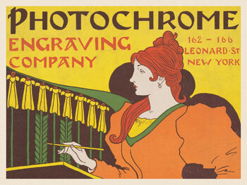 Illustration Photochrome engraving company, 1895 (Vintage Beautiful Ginger Lady Poster in Yellow) - Louis Rhead
