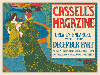 Illustration Cassell's Magazine, December (Graphic VIntage Advert / Beautiful Ladies in Green Gowns) - Louis Rhead