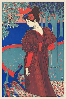 Illustration The Woman & The Peacocks (Beautiful Vintage Female Portait) - Louis Rhead