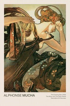 Konsttryck The Evening Star (Celestial Art Nouveau / Beautiful Female Portrait) - Alphonse / Alfons Mucha