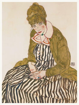 Canvas Print Edith, Lady in a Striped Dress (Portrait) - Egon Schiele